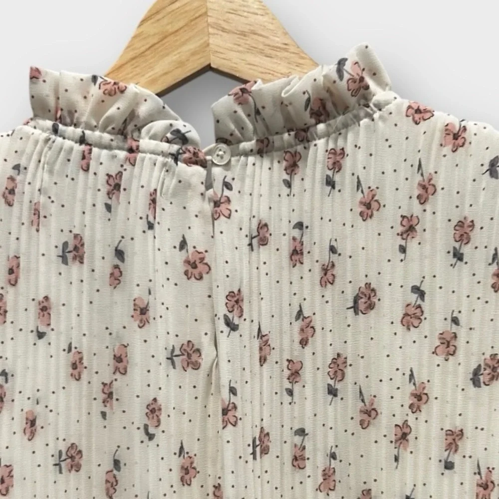 Carly Jean Los Angeles Floral Pleated Dress Small High Neck Cottage Core Prairie - Picture 7 of 9